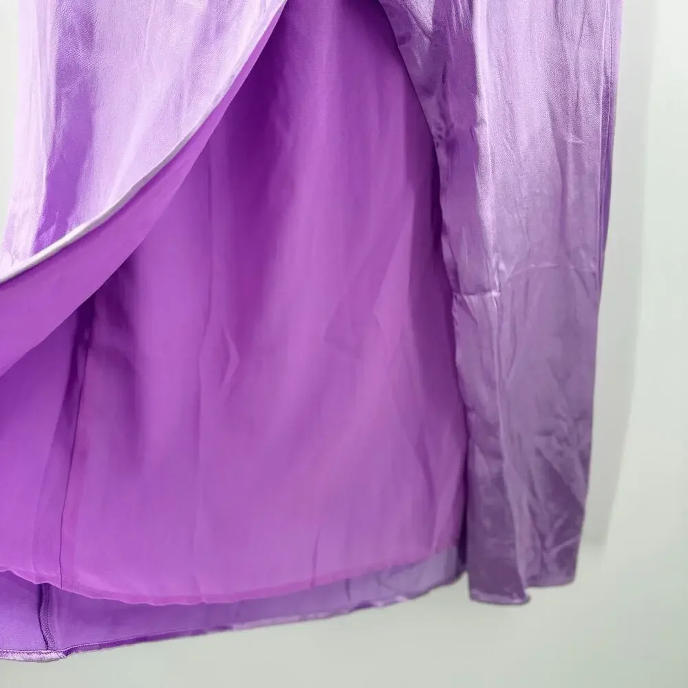 LINE & DOT Adelyn Skirt SZ Small NWT Lilac Purple Satin High Slit Midi Zipper
